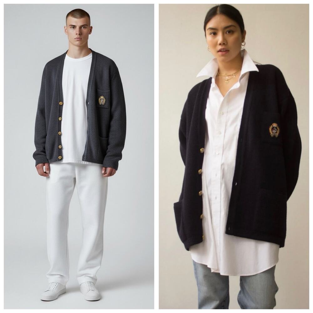 Vintage Saint James French Sailor Wool Oversize Cardigan Navy Nautical 80s - L